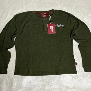 NWT Indian Motorcycle Waffle Thermal Shirt Men's M Graphic Dark Army Green Biker